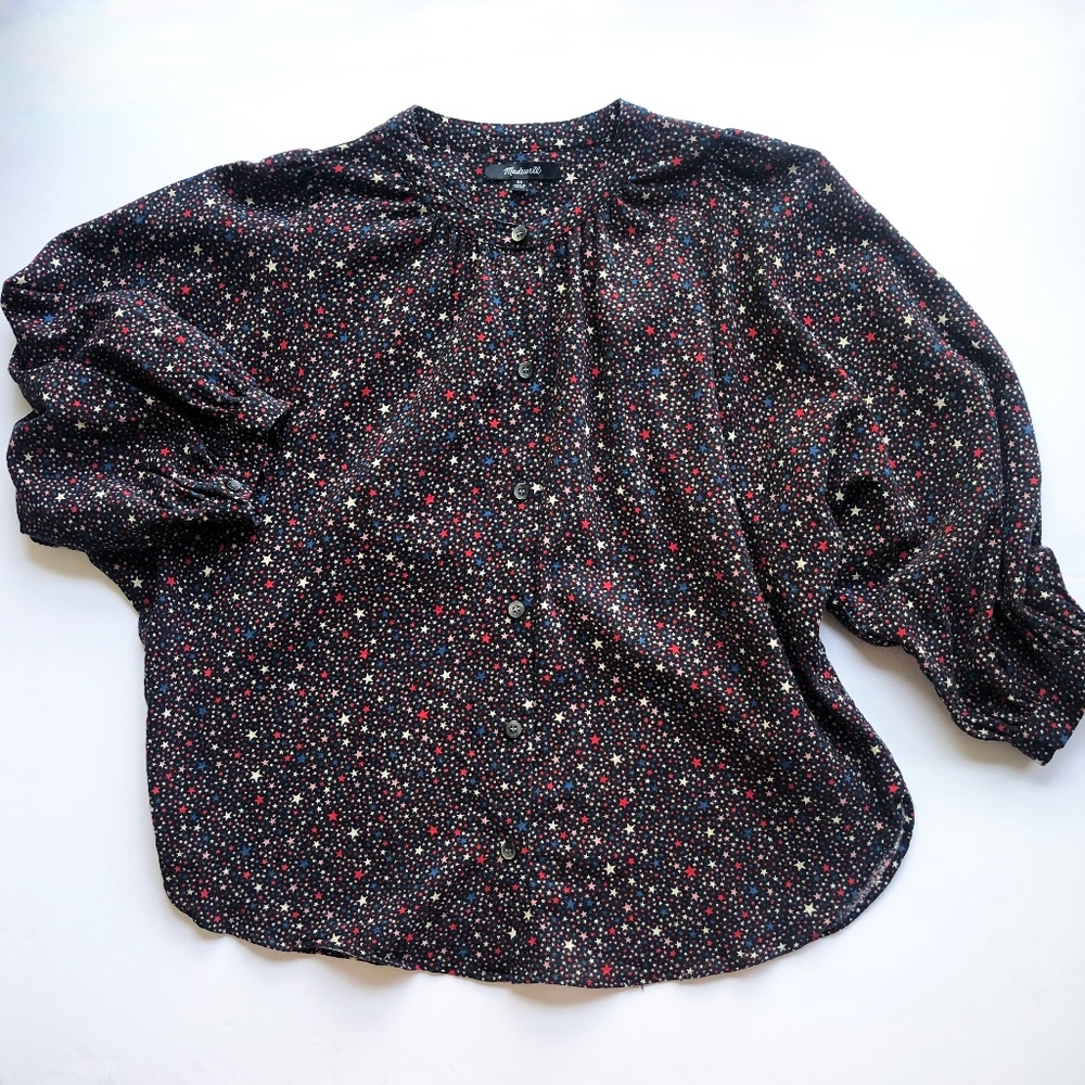 Madewell Star print 3/4 sleeve Cotton Shirt Blouse Size XS